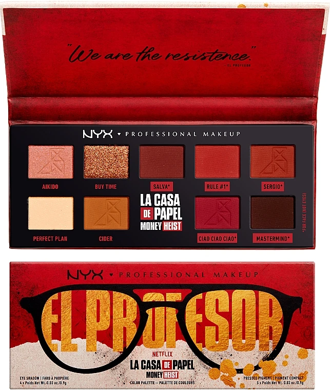 NYX Professional Makeup El Proffesor La Casa De Papel Money Heist Color Palette (eye Shadow/4x0.9g + Pressed Pigment/5x0.9g) - Set 3 NYX Professional Makeup El Proffesor La Casa De Papel Money Heist Color Palette (eye Shadow/4x0.9g + Pressed Pigment/5x0.9g) - Set