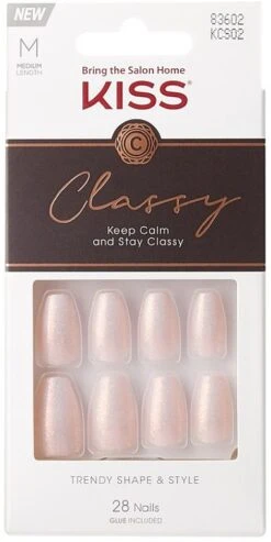 False Nails Set With Glue - Kiss Classy M Medium Nails
